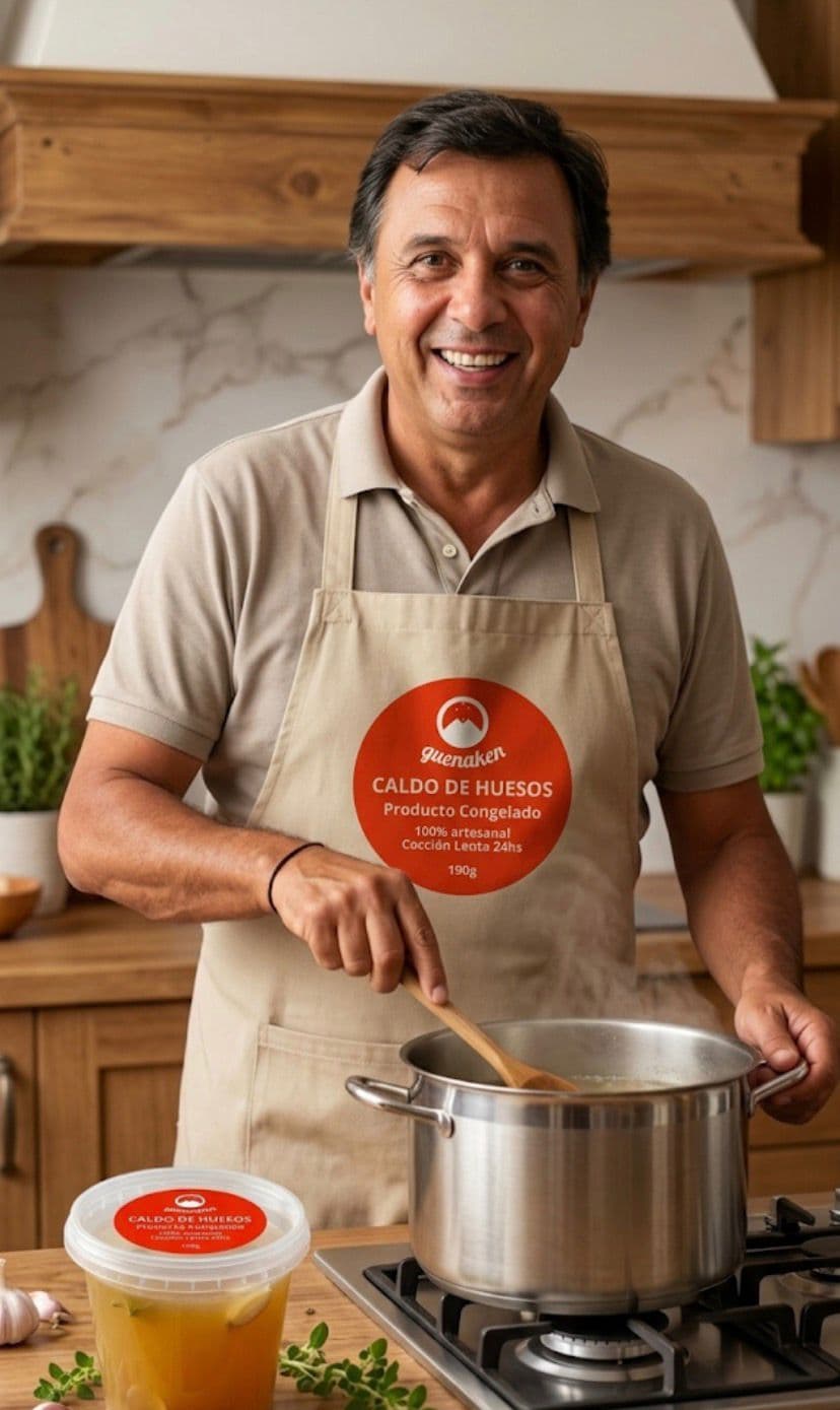 Quien cocina el caldo Guenaken, sonriendo mientras elabora cada olla a mano